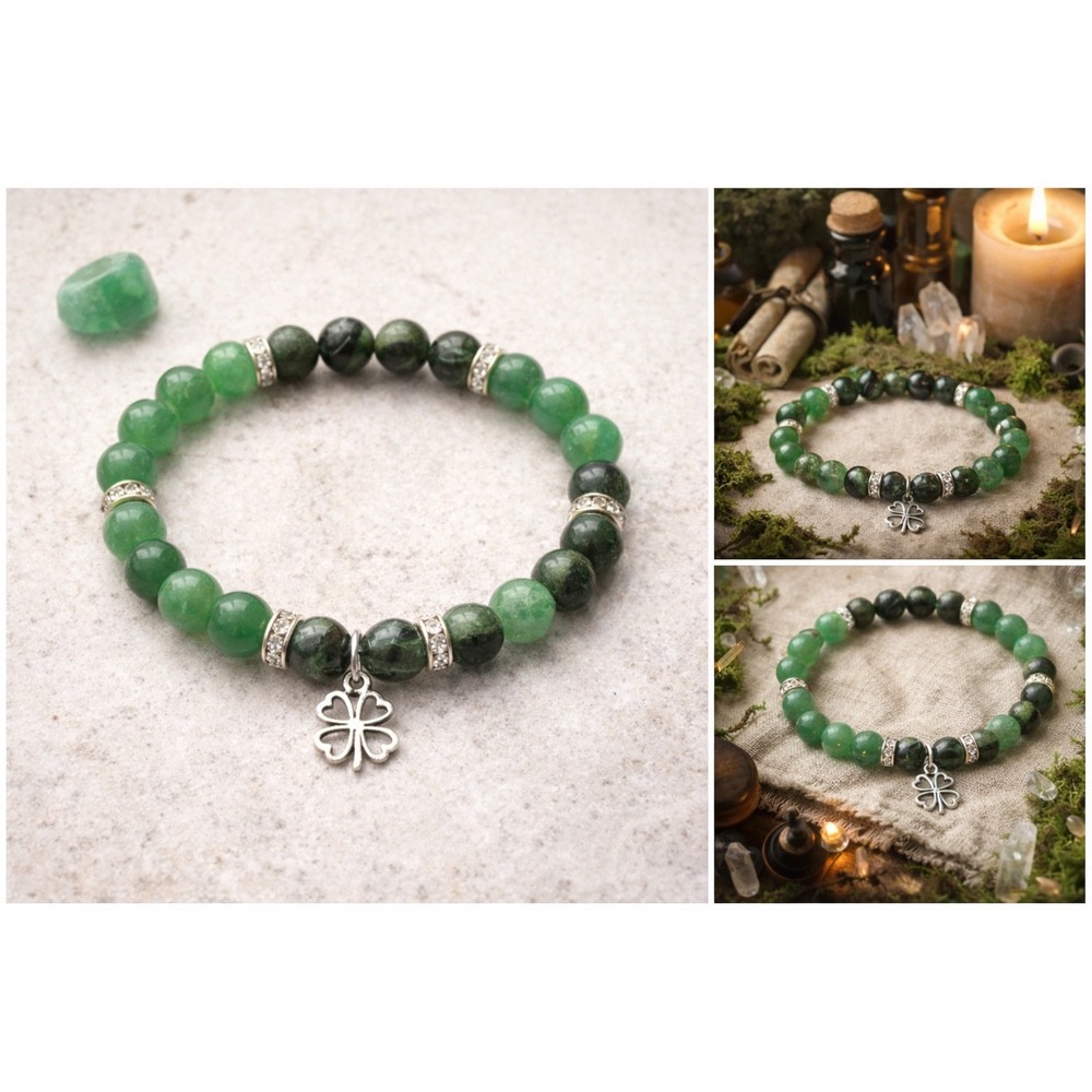 Green Aventurine & Kambaba Jasper Bracelet Lucky Clover‎ Abundance Crystal BOHO